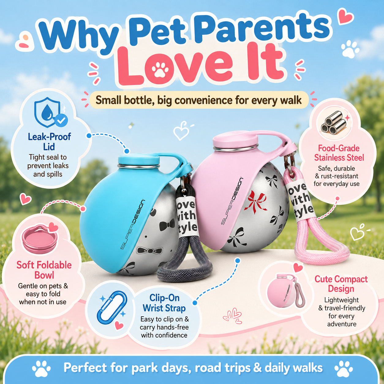 Luna & Paws™ Premium Stainless Steel Travel Bottle